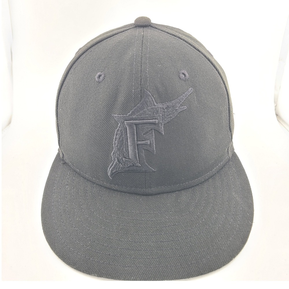 Florida Marlins New Era 59FIFTY Fitted Hat Size 7 MLB Cooperstown Tonal Black